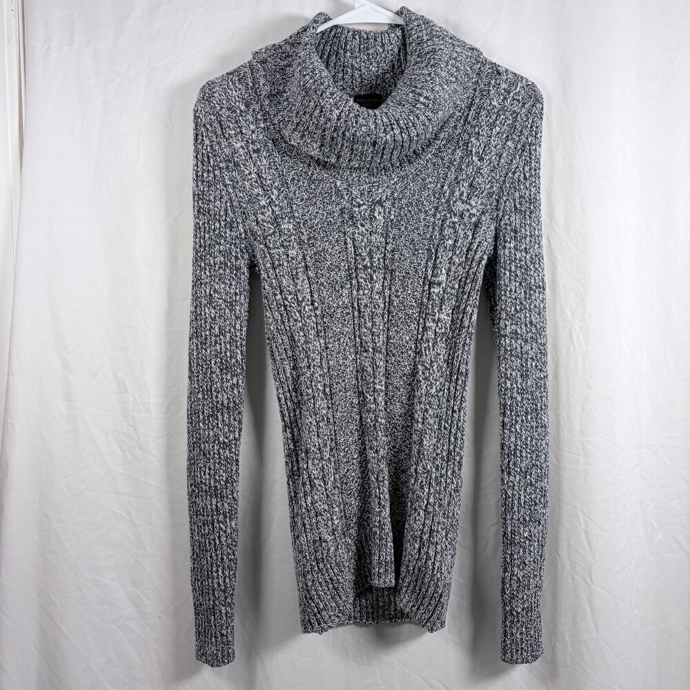Faded Glory Gray Knit Turtleneck Sweater Women Medium Cable Knit Long Sleeve